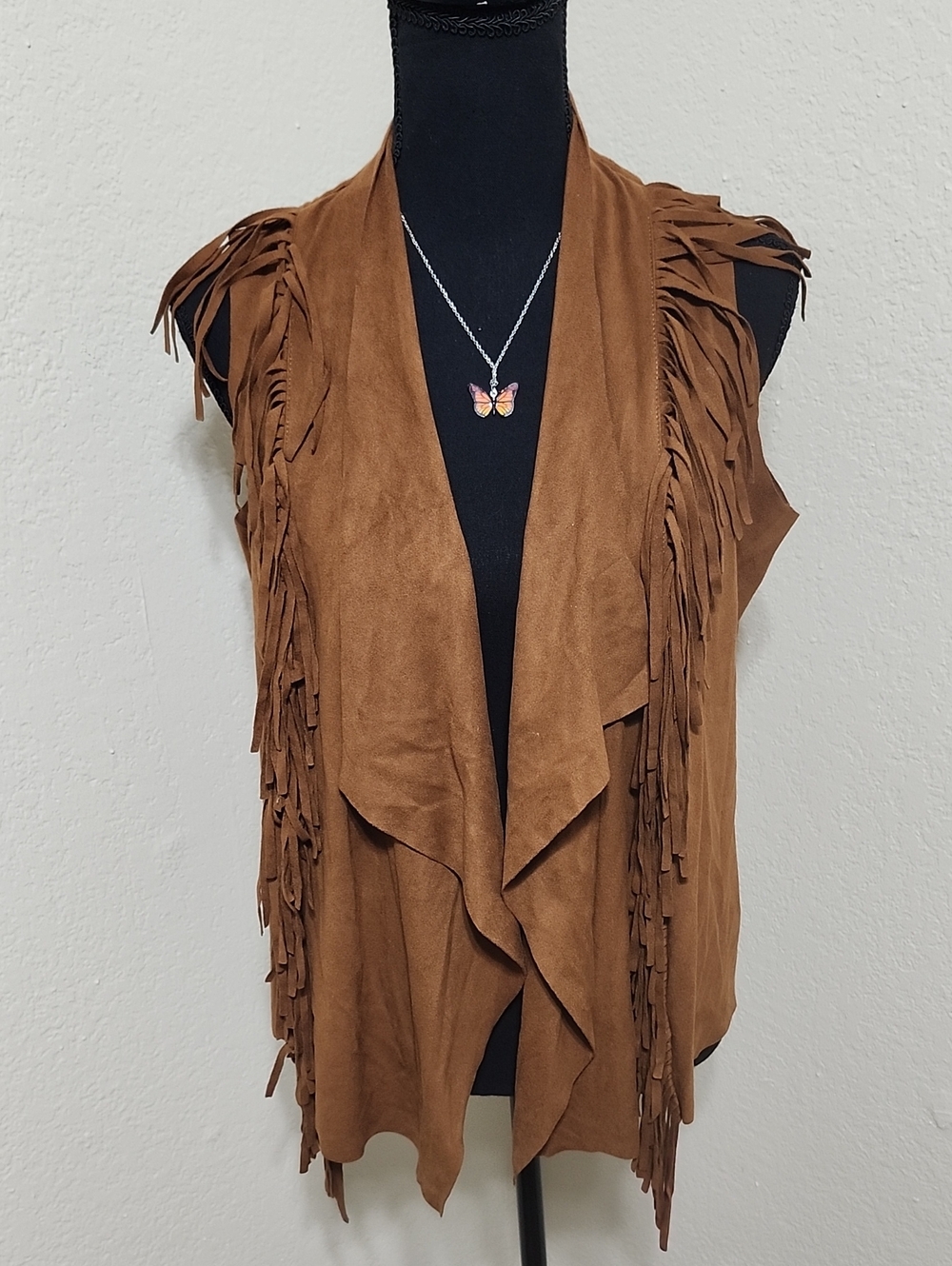 I Jeans by Buffalo Faux Suede Fringe Vest Brown Size L Western Style Boho Look